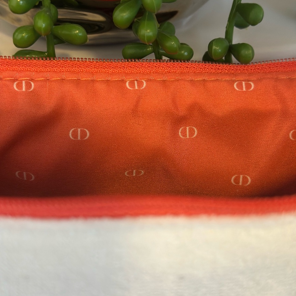 Dior White Canvas Cosmetic Pouch with Red Accent and Strap - Picture 3 of 8